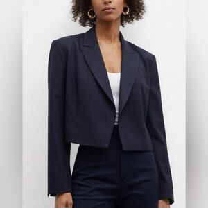 Frame Clean Cropped navy blue Pinstripe Blazer size small double breasted wool